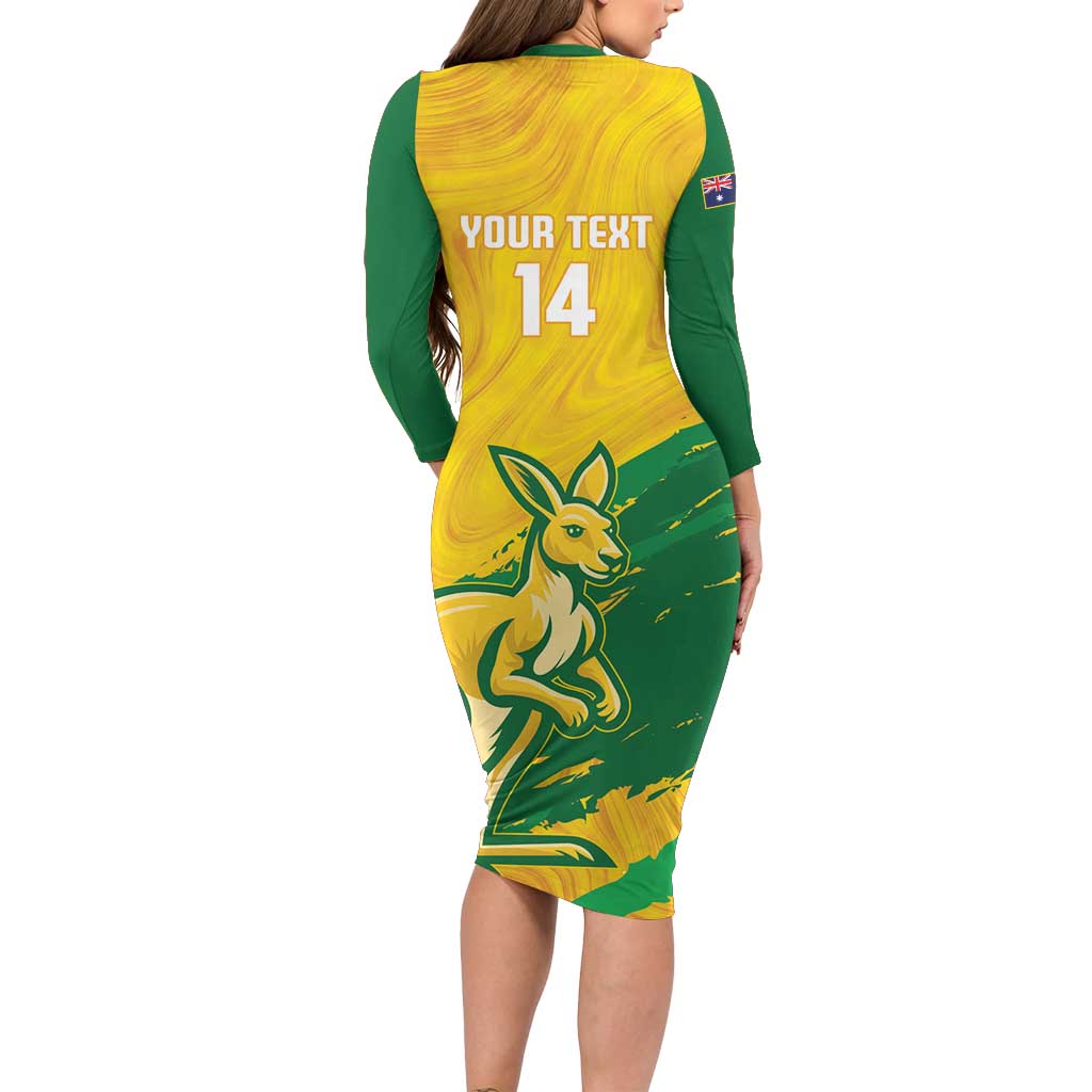 Custom Australia Soccer Long Sleeve Bodycon Dress 2025 Go Matildas Marble Grunge Style