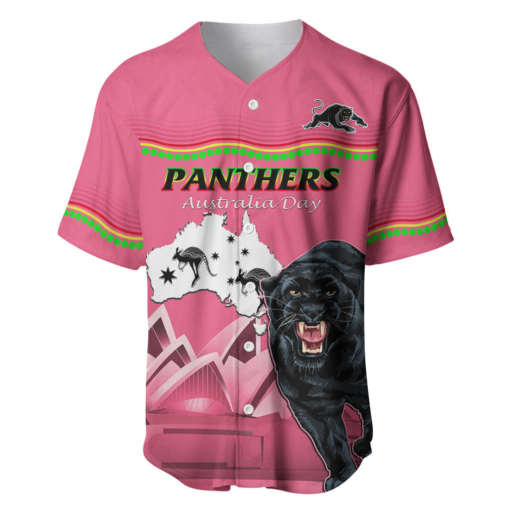 Custom Australia Day Panthers Baseball Jersey NRL 2024 Sydney Opera House With Map - Pink - Vibe Hoodie Shop