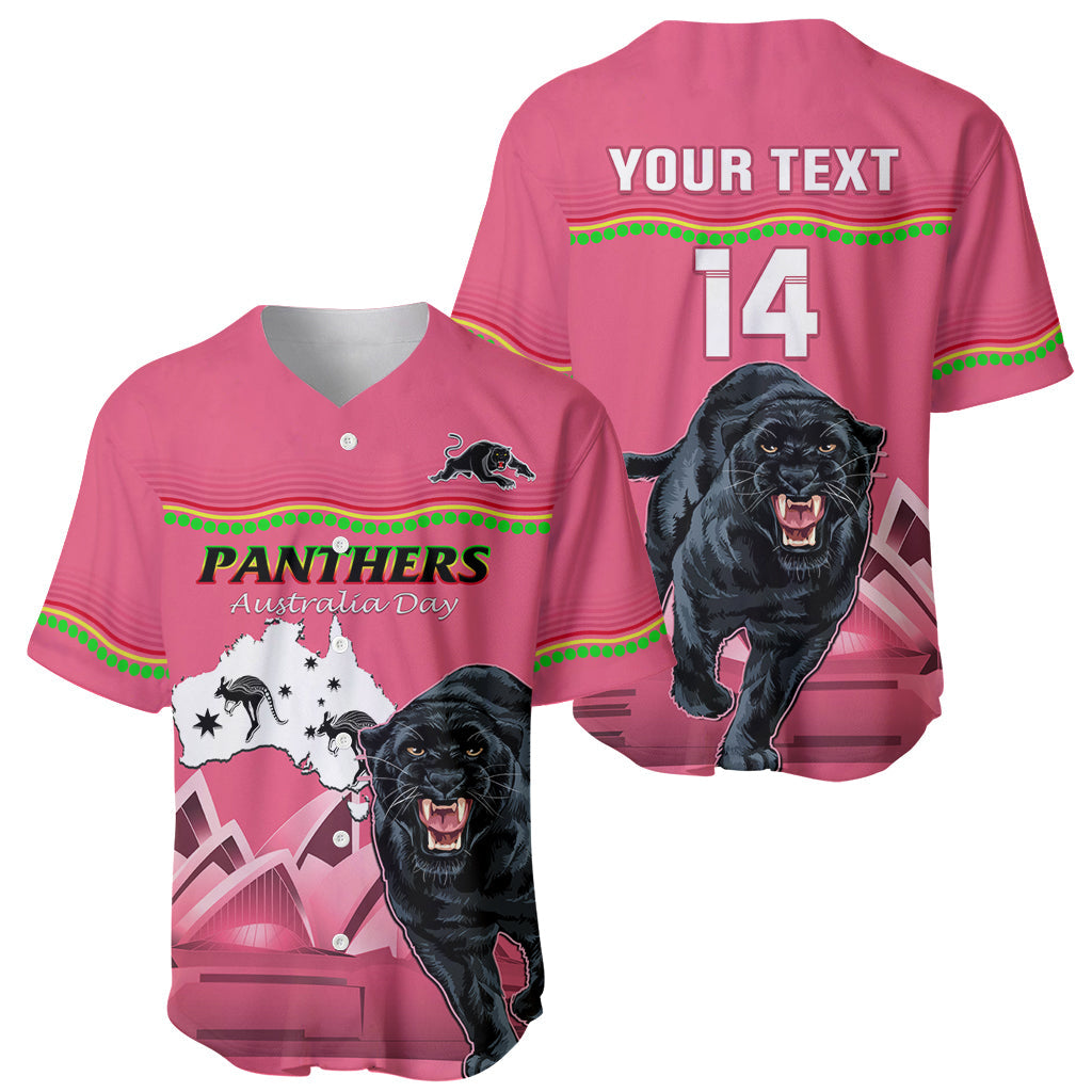 Custom Australia Day Panthers Baseball Jersey NRL 2024 Sydney Opera House With Map - Pink - Vibe Hoodie Shop