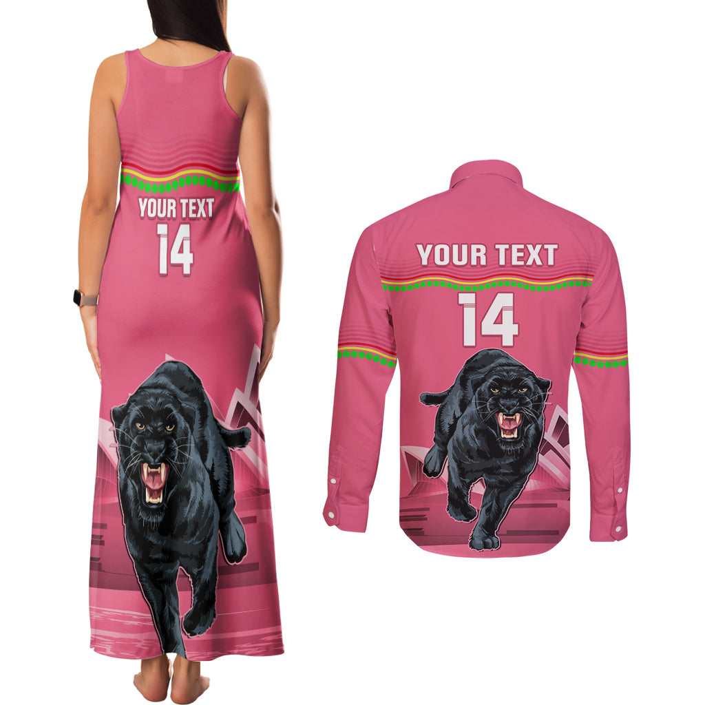 Custom Australia Day Panthers Couples Matching Tank Maxi Dress and Long Sleeve Button Shirt NRL 2024 Sydney Opera House With Map - Pink