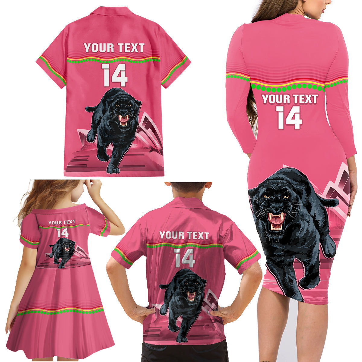 Custom Australia Day Panthers Family Matching Long Sleeve Bodycon Dress and Hawaiian Shirt NRL 2024 Sydney Opera House With Map - Pink