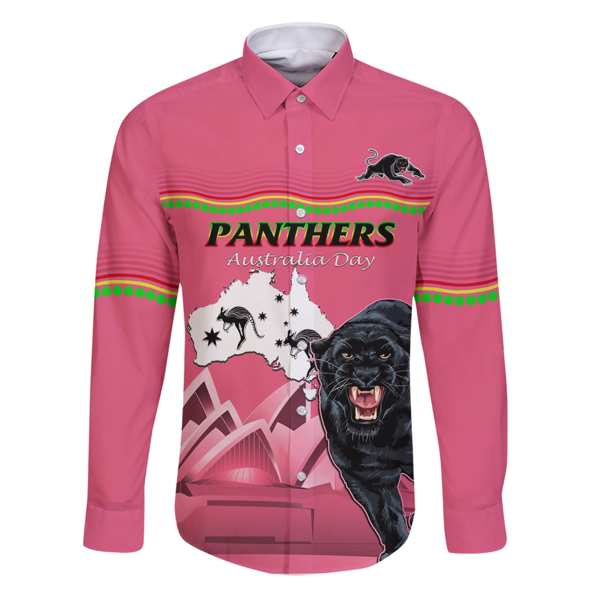 Custom Australia Day Panthers Family Matching Long Sleeve Bodycon Dress and Hawaiian Shirt NRL 2024 Sydney Opera House With Map - Pink