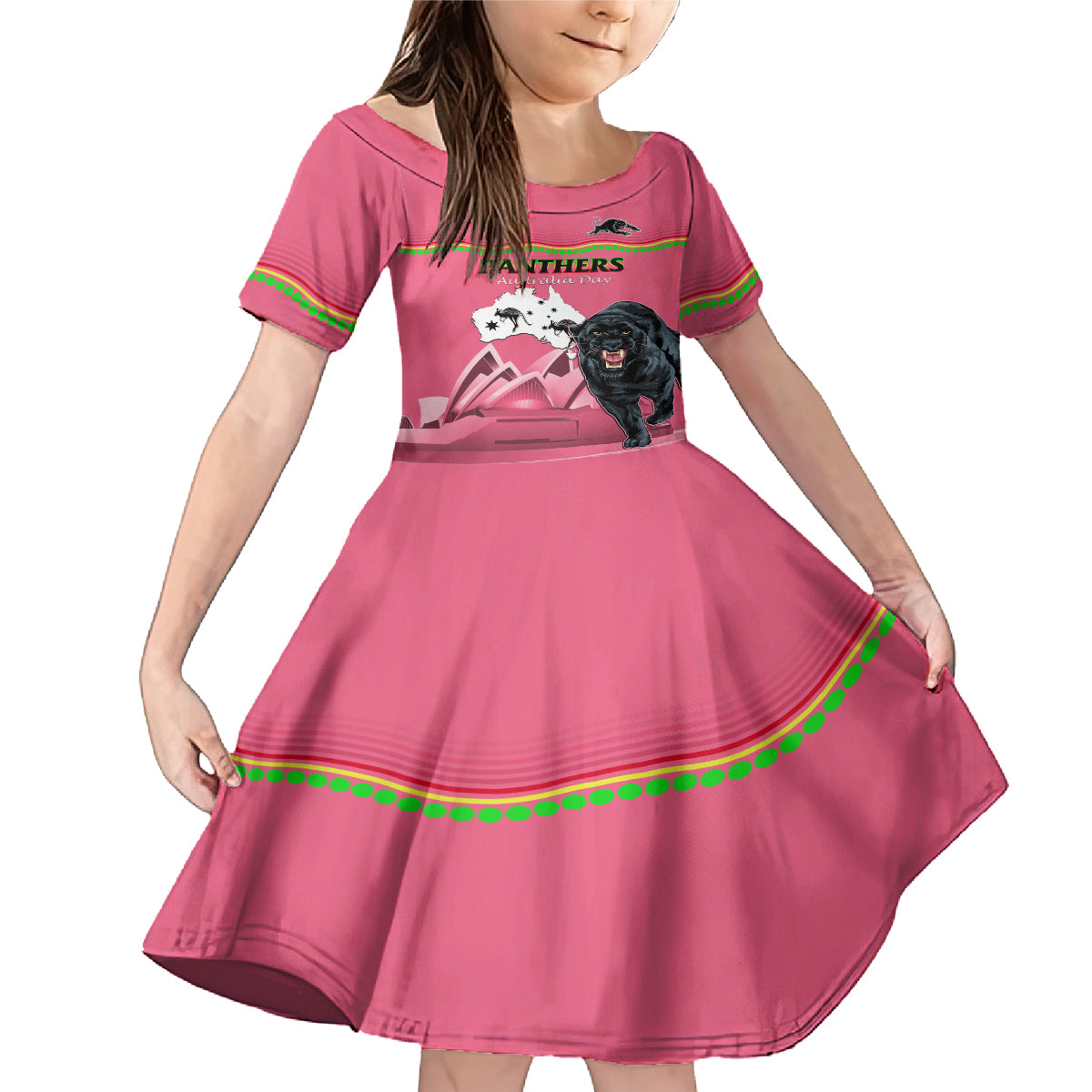 Custom Australia Day Panthers Family Matching Mermaid Dress and Hawaiian Shirt NRL 2024 Sydney Opera House With Map - Pink