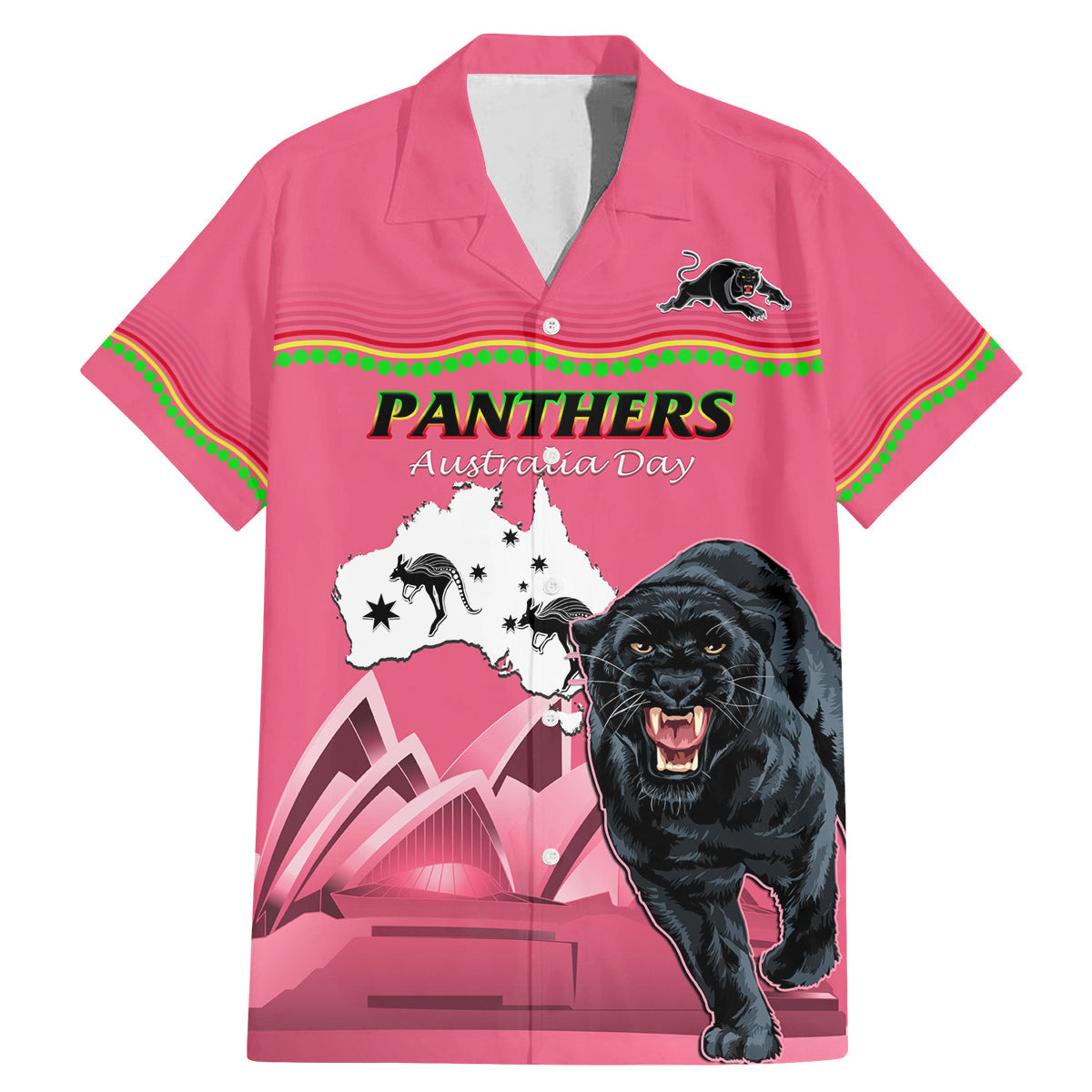 Custom Australia Day Panthers Family Matching Mermaid Dress and Hawaiian Shirt NRL 2024 Sydney Opera House With Map - Pink