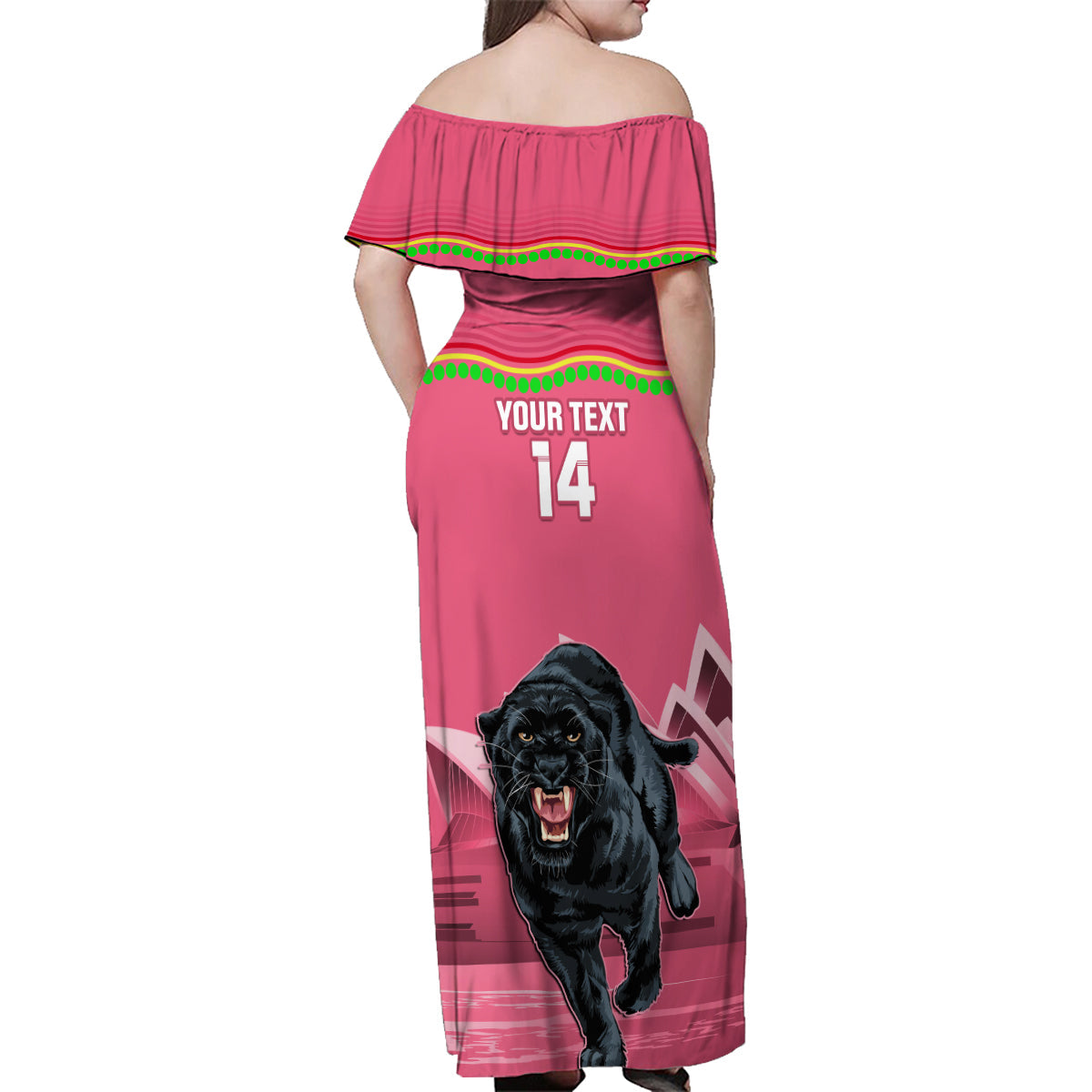 Custom Australia Day Panthers Family Matching Off Shoulder Maxi Dress and Hawaiian Shirt NRL 2024 Sydney Opera House With Map - Pink