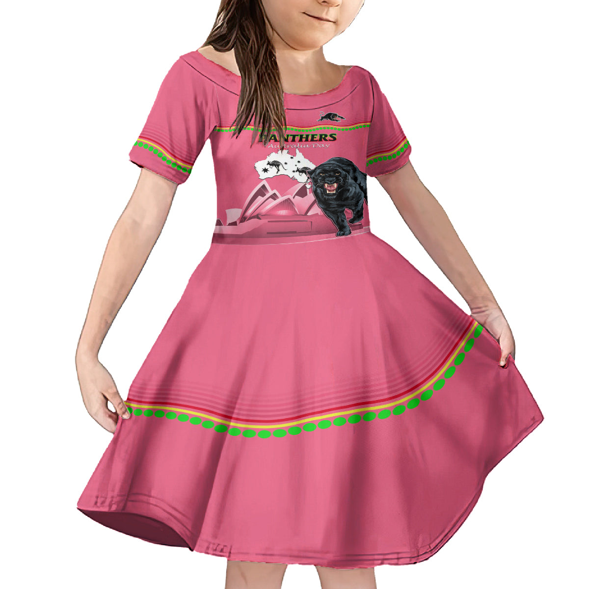 Custom Australia Day Panthers Family Matching Summer Maxi Dress and Hawaiian Shirt NRL 2024 Sydney Opera House With Map - Pink