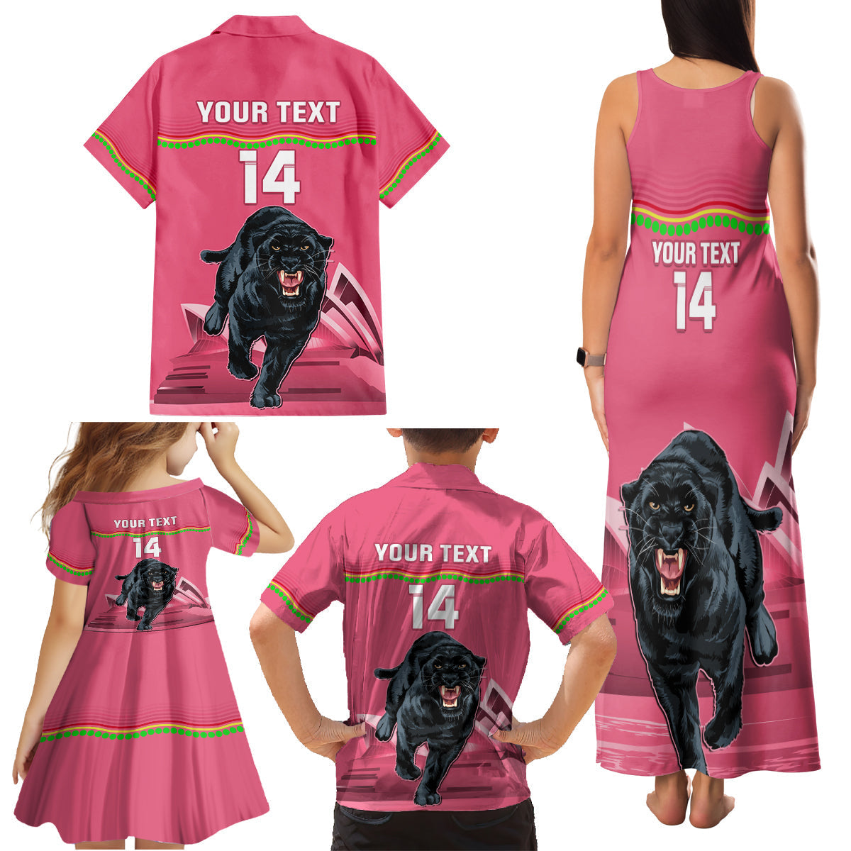 Custom Australia Day Panthers Family Matching Tank Maxi Dress and Hawaiian Shirt NRL 2024 Sydney Opera House With Map - Pink