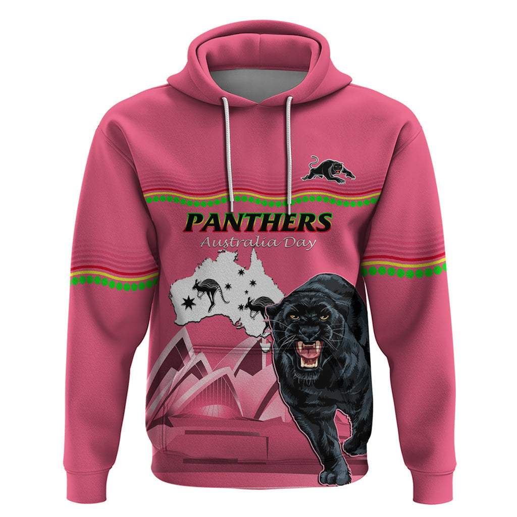 Custom Australia Day Panthers Hoodie NRL 2024 Sydney Opera House With Map - Pink - Vibe Hoodie Shop