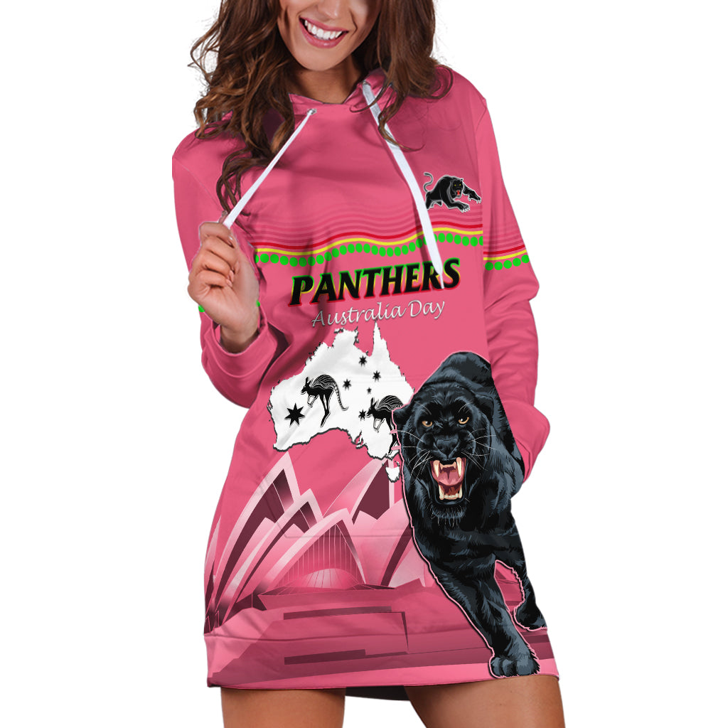 Custom Australia Day Panthers Hoodie Dress NRL 2024 Sydney Opera House With Map - Pink - Vibe Hoodie Shop