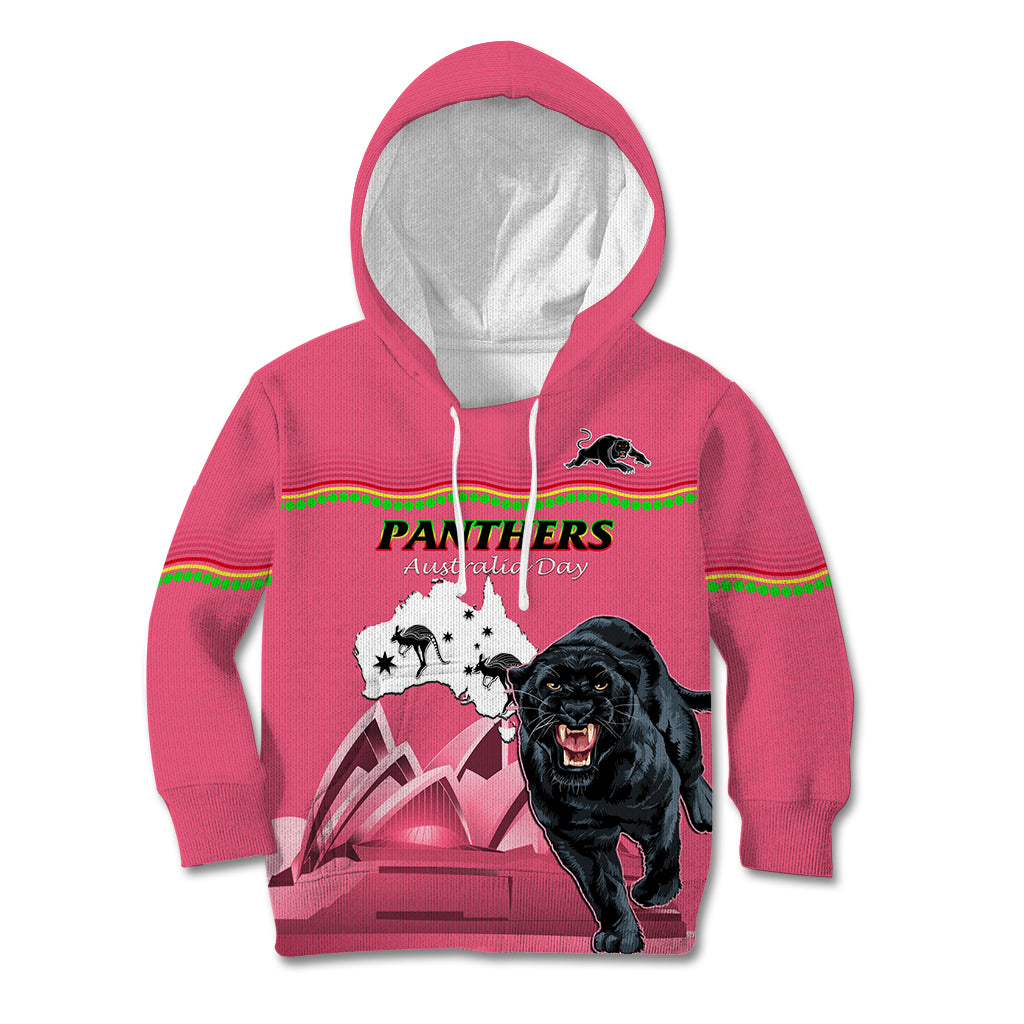 Custom Australia Day Panthers Kid Hoodie NRL 2024 Sydney Opera House With Map - Pink - Vibe Hoodie Shop