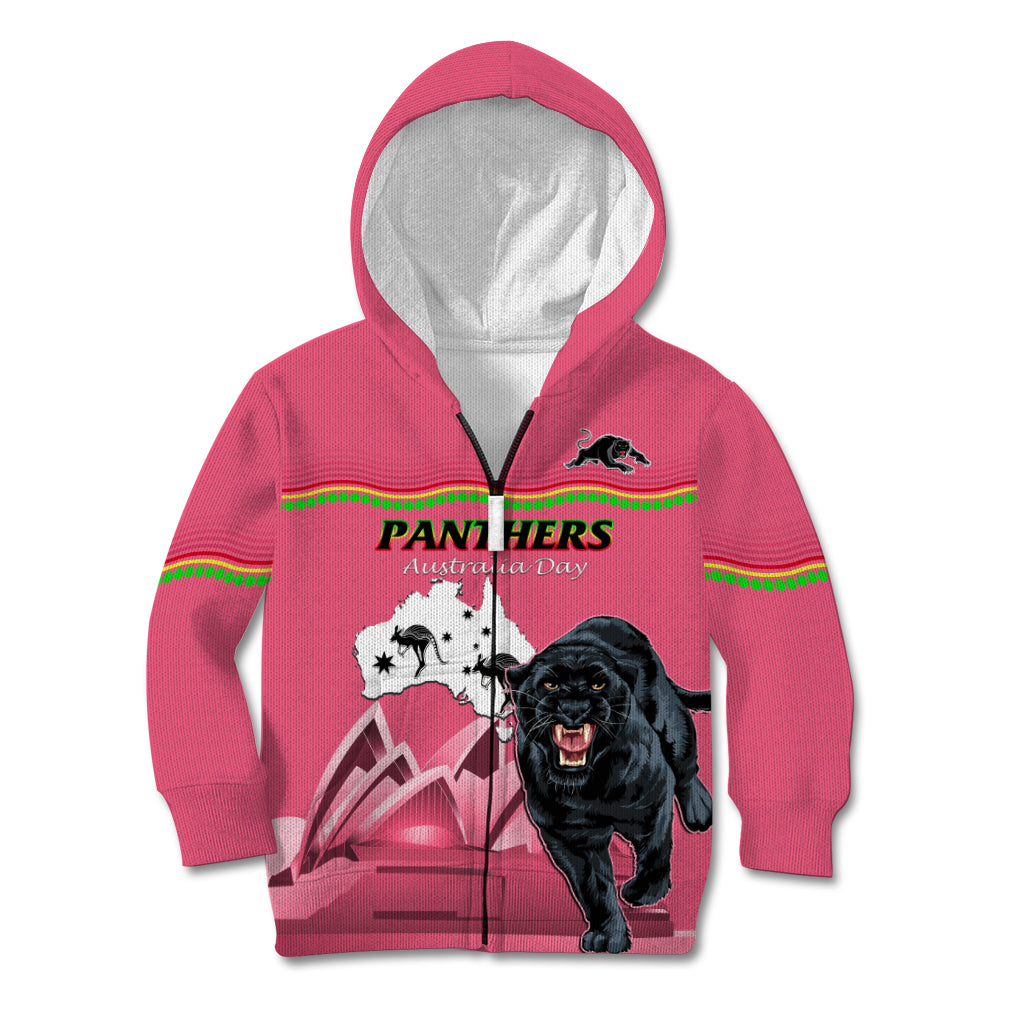 Custom Australia Day Panthers Kid Hoodie NRL 2024 Sydney Opera House With Map - Pink - Vibe Hoodie Shop