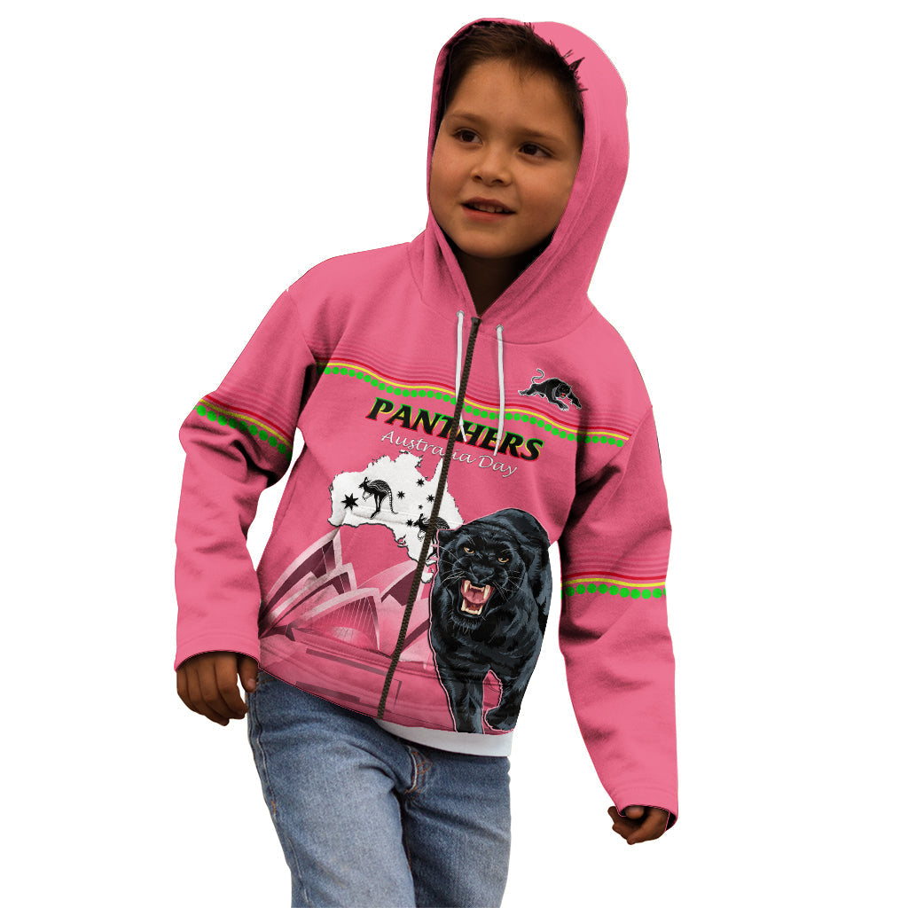 Custom Australia Day Panthers Kid Hoodie NRL 2024 Sydney Opera House With Map - Pink - Vibe Hoodie Shop