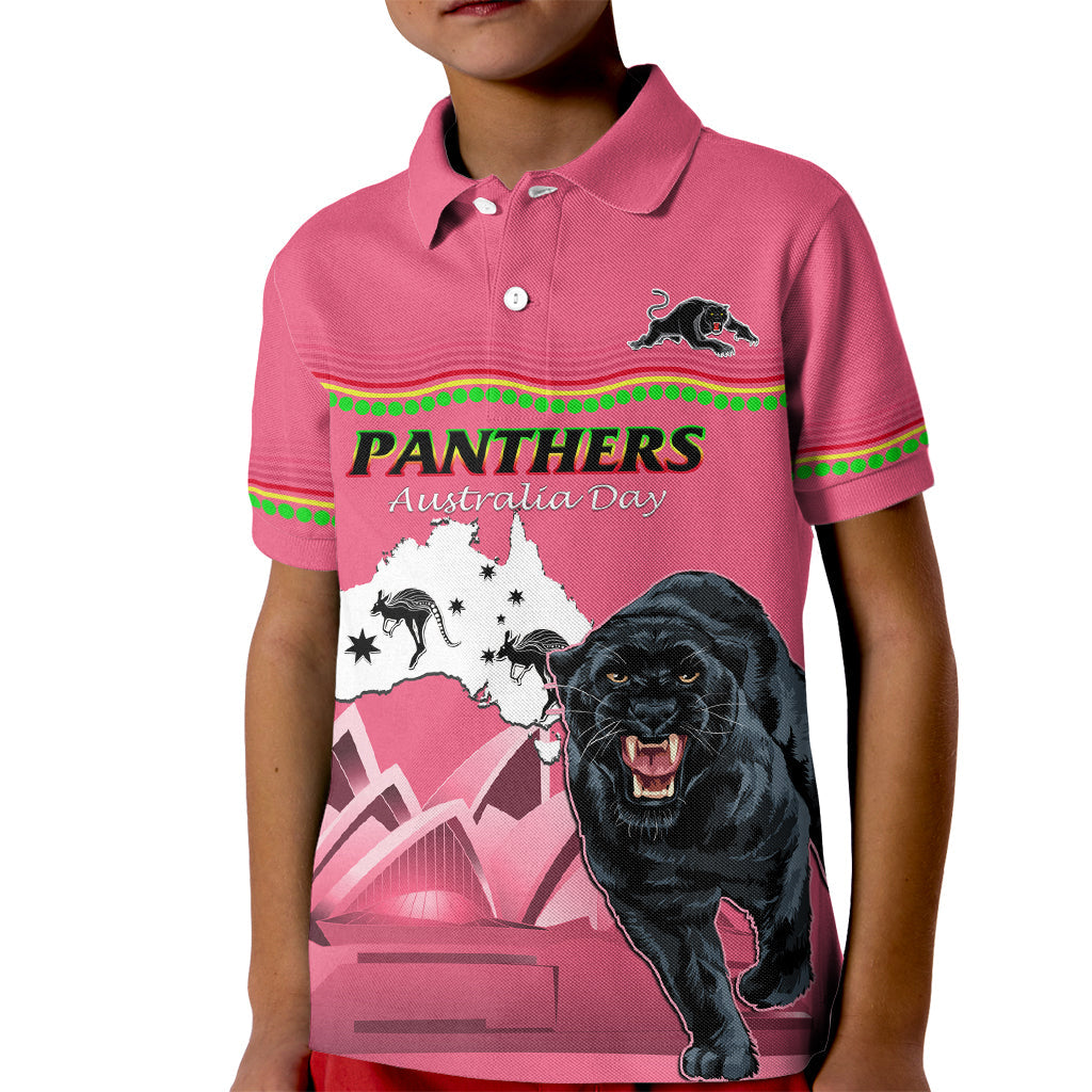 Custom Australia Day Panthers Kid Polo Shirt NRL 2024 Sydney Opera House With Map - Pink - Vibe Hoodie Shop