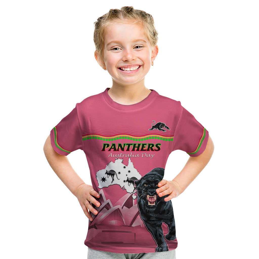 Custom Australia Day Panthers Kid T Shirt NRL 2024 Sydney Opera House With Map - Pink - Vibe Hoodie Shop