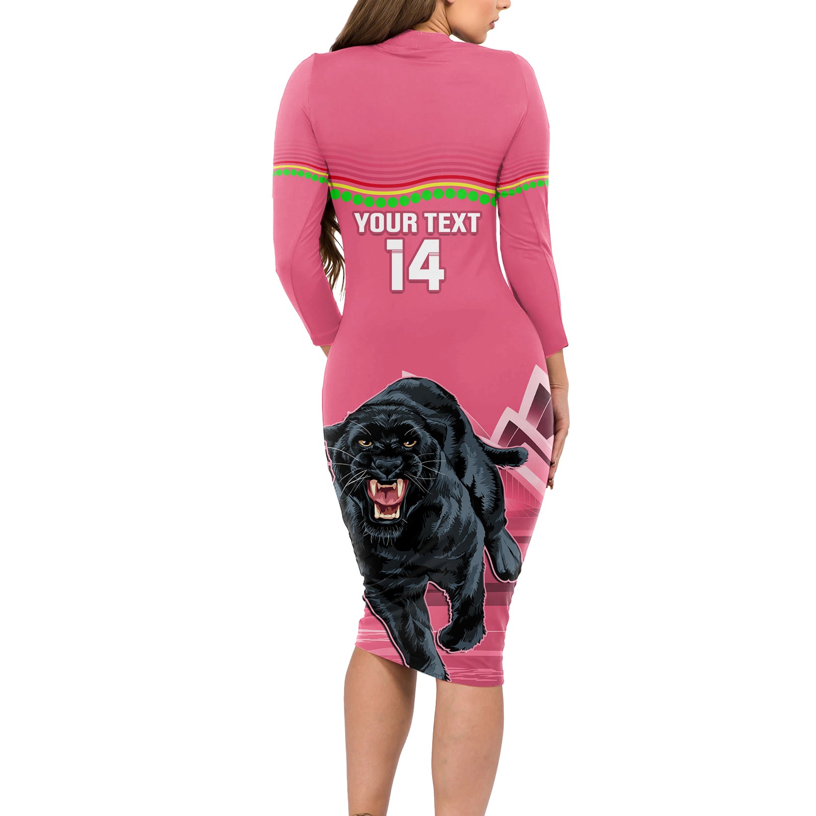 Custom Australia Day Panthers Long Sleeve Bodycon Dress NRL 2024 Sydney Opera House With Map - Pink