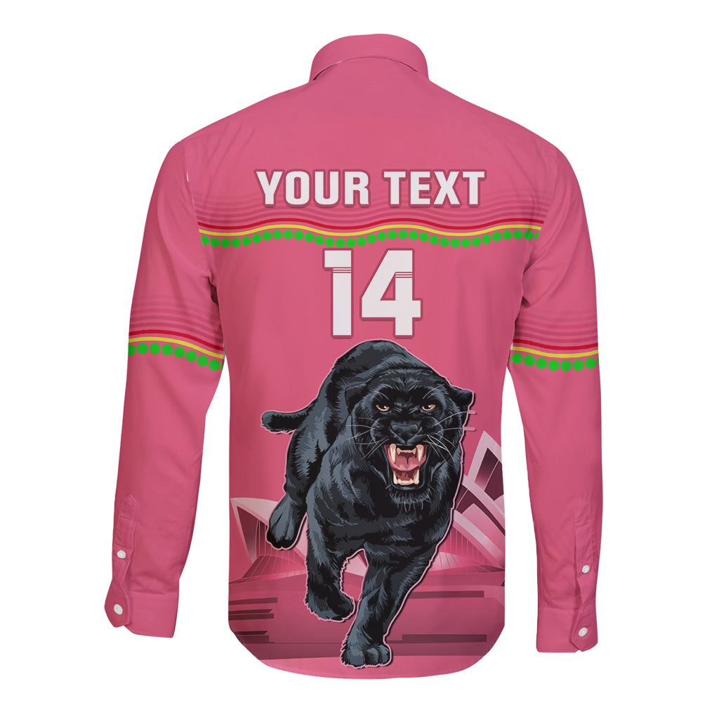 Custom Australia Day Panthers Long Sleeve Button Shirt NRL 2024 Sydney Opera House With Map - Pink - Vibe Hoodie Shop