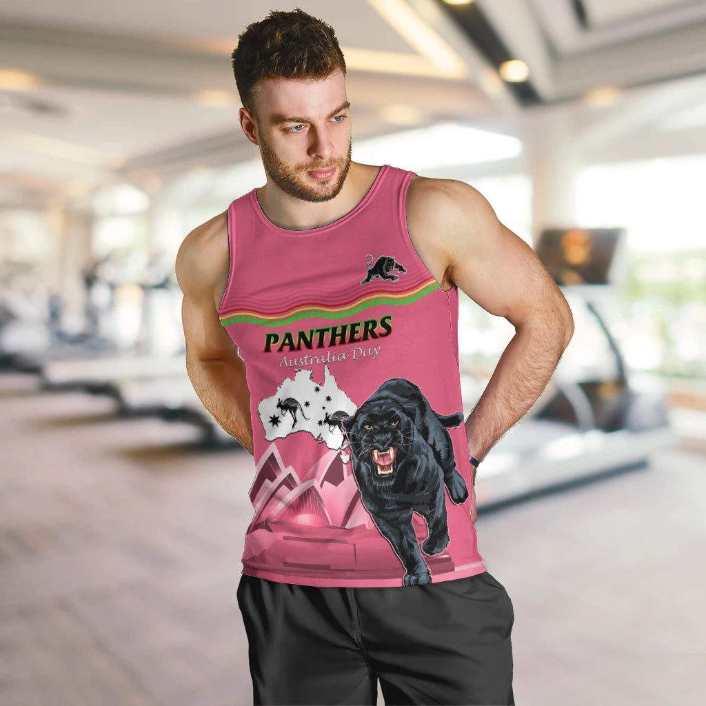 Custom Australia Day Panthers Men Tank Top NRL 2024 Sydney Opera House With Map - Pink - Vibe Hoodie Shop