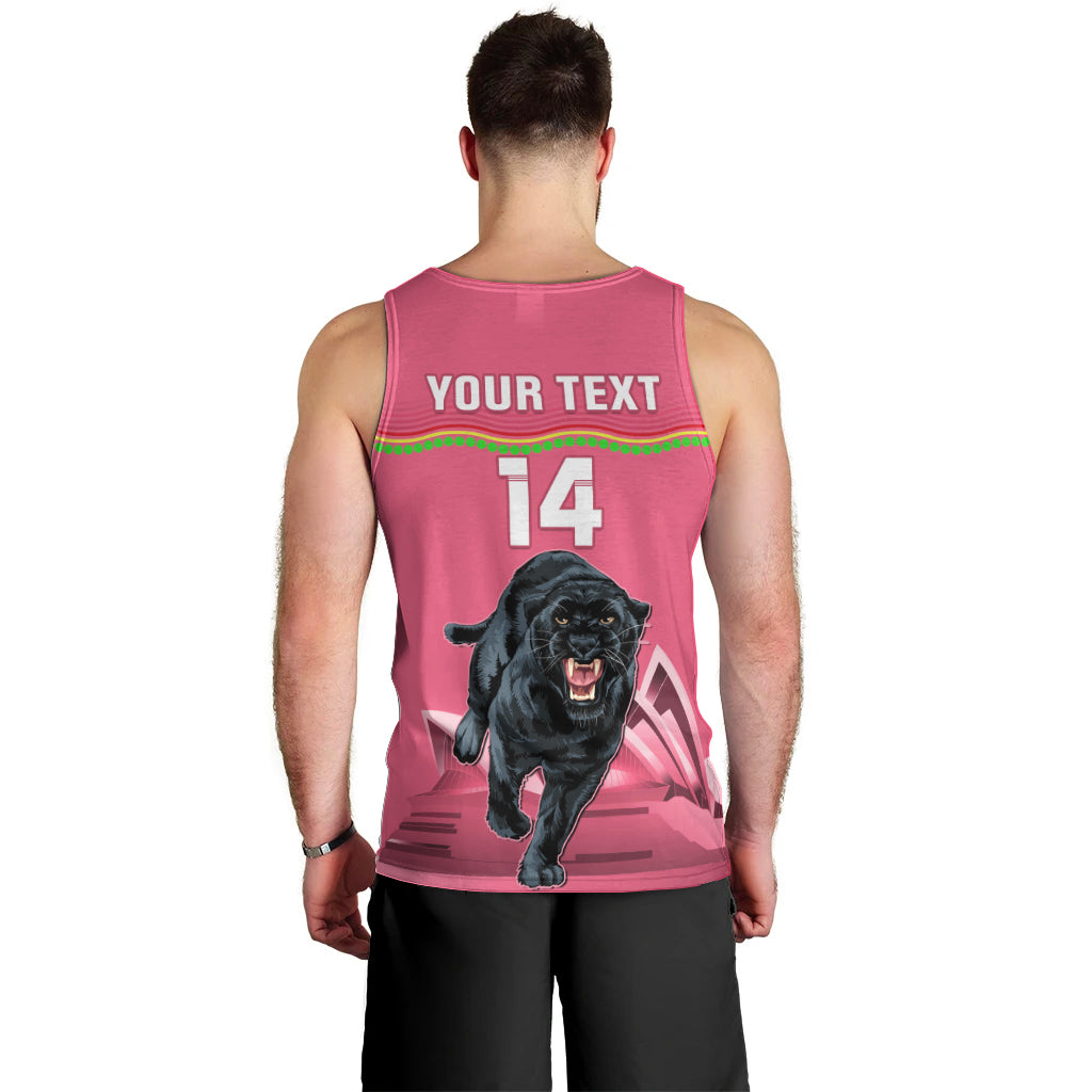 Custom Australia Day Panthers Men Tank Top NRL 2024 Sydney Opera House With Map - Pink - Vibe Hoodie Shop