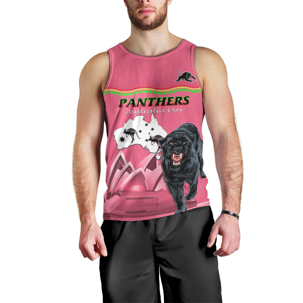 Custom Australia Day Panthers Men Tank Top NRL 2024 Sydney Opera House With Map - Pink - Vibe Hoodie Shop