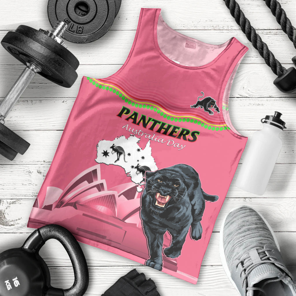 Custom Australia Day Panthers Men Tank Top NRL 2024 Sydney Opera House With Map - Pink - Vibe Hoodie Shop