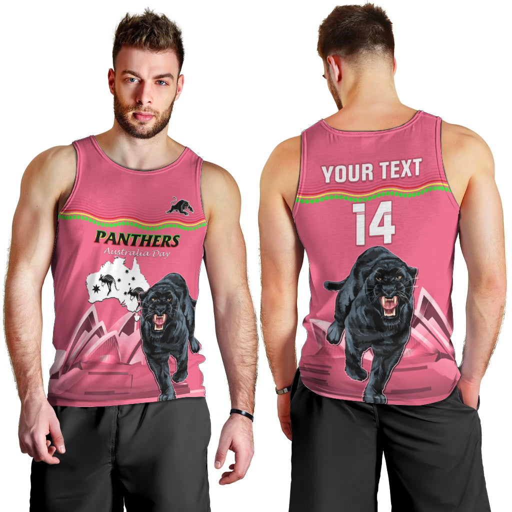 Custom Australia Day Panthers Men Tank Top NRL 2024 Sydney Opera House With Map - Pink - Vibe Hoodie Shop