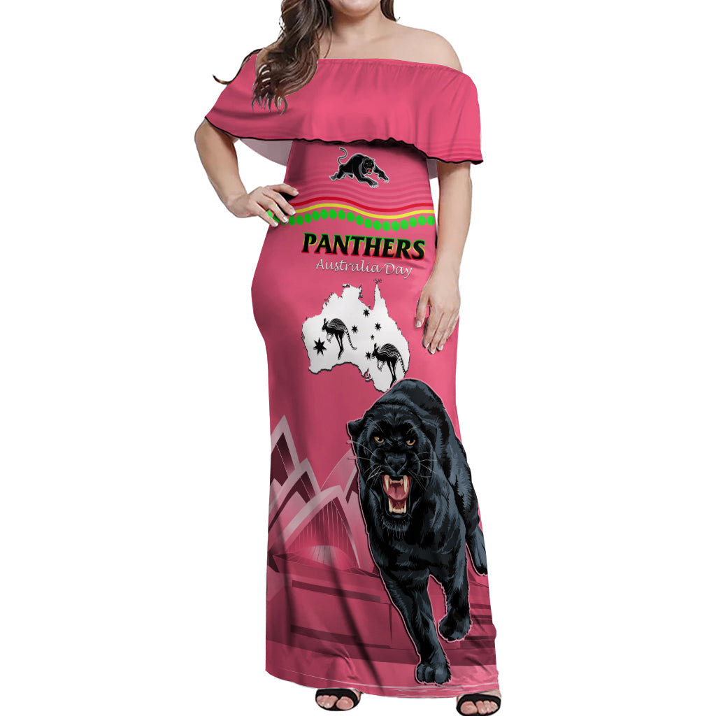 Custom Australia Day Panthers Off Shoulder Maxi Dress NRL 2024 Sydney Opera House With Map - Pink