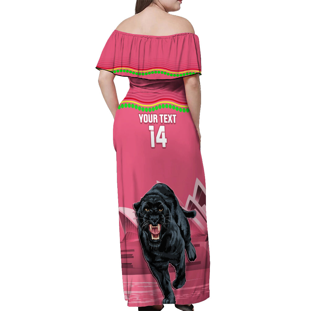 Custom Australia Day Panthers Off Shoulder Maxi Dress NRL 2024 Sydney Opera House With Map - Pink