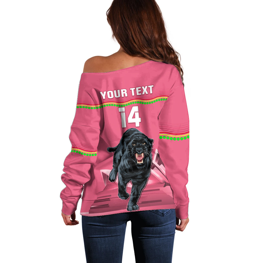 Custom Australia Day Panthers Off Shoulder Sweater NRL 2024 Sydney Opera House With Map - Pink - Vibe Hoodie Shop