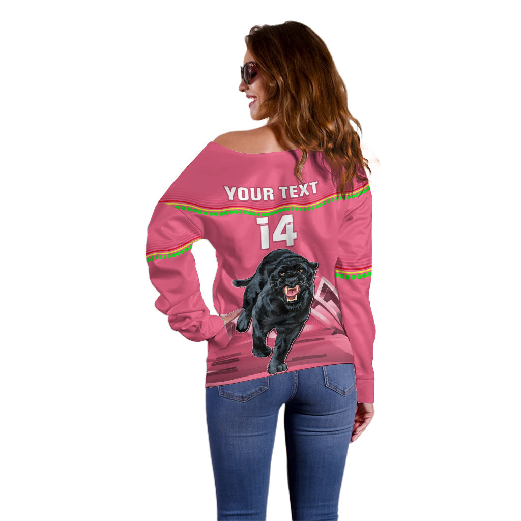 Custom Australia Day Panthers Off Shoulder Sweater NRL 2024 Sydney Opera House With Map - Pink - Vibe Hoodie Shop