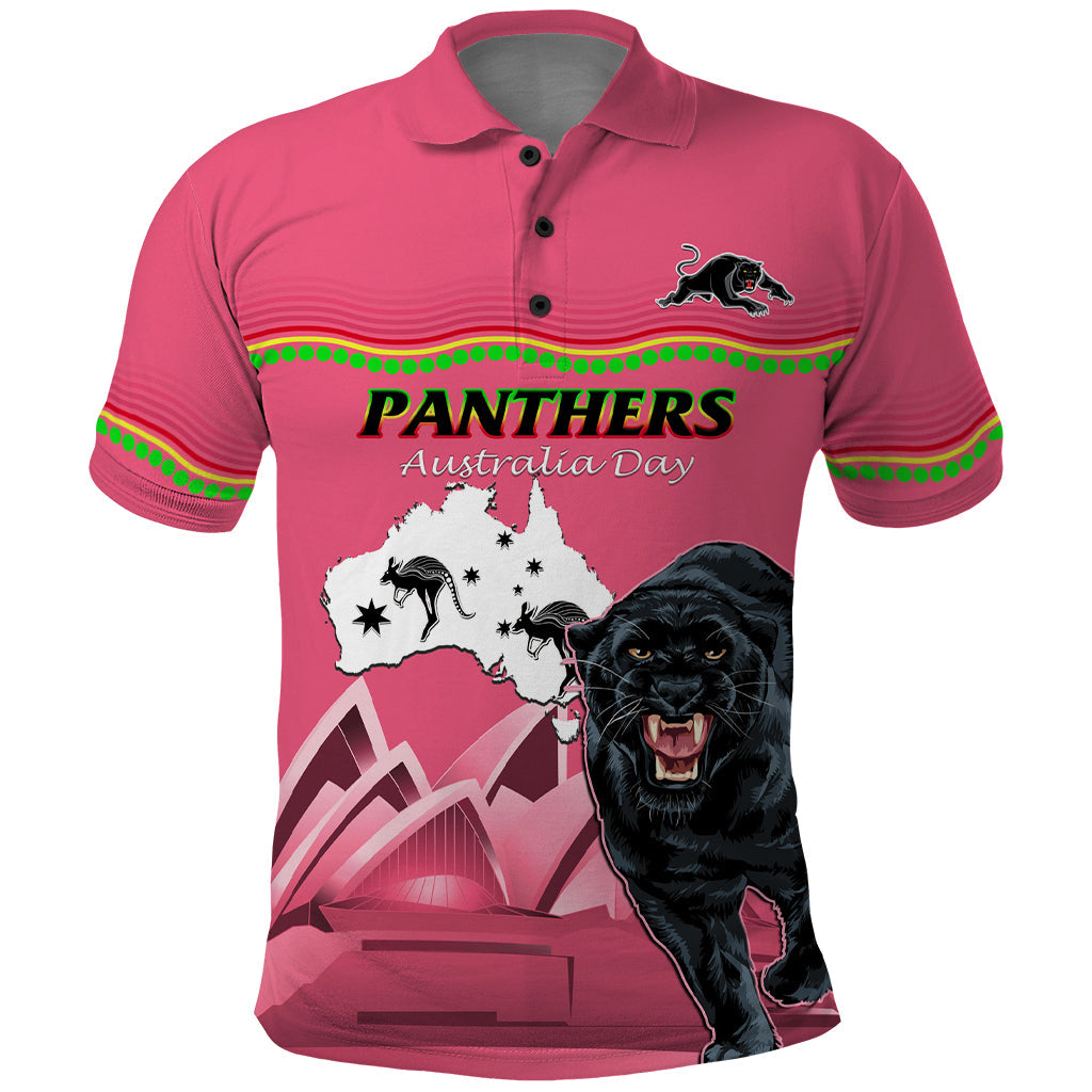 Custom Australia Day Panthers Polo Shirt NRL 2024 Sydney Opera House With Map - Pink - Vibe Hoodie Shop