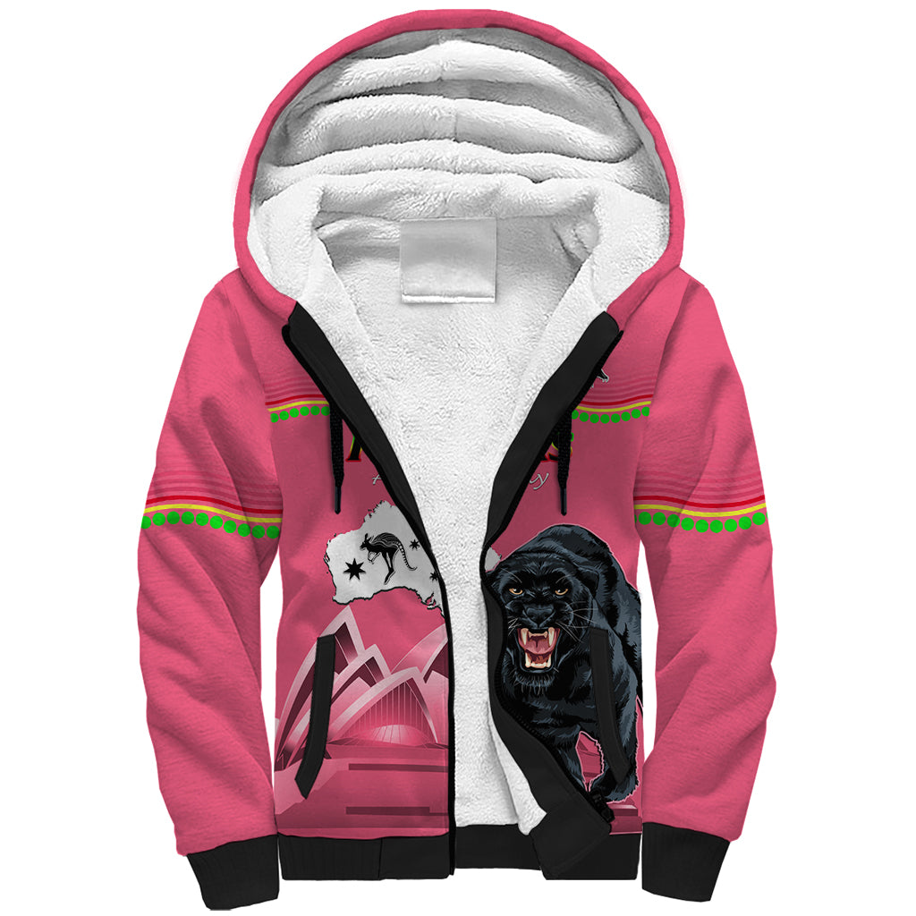 Custom Australia Day Panthers Sherpa Hoodie NRL 2024 Sydney Opera House With Map - Pink - Vibe Hoodie Shop