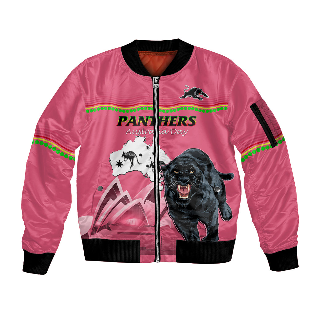 Custom Australia Day Panthers Sleeve Zip Bomber Jacket NRL 2024 Sydney Opera House With Map - Pink