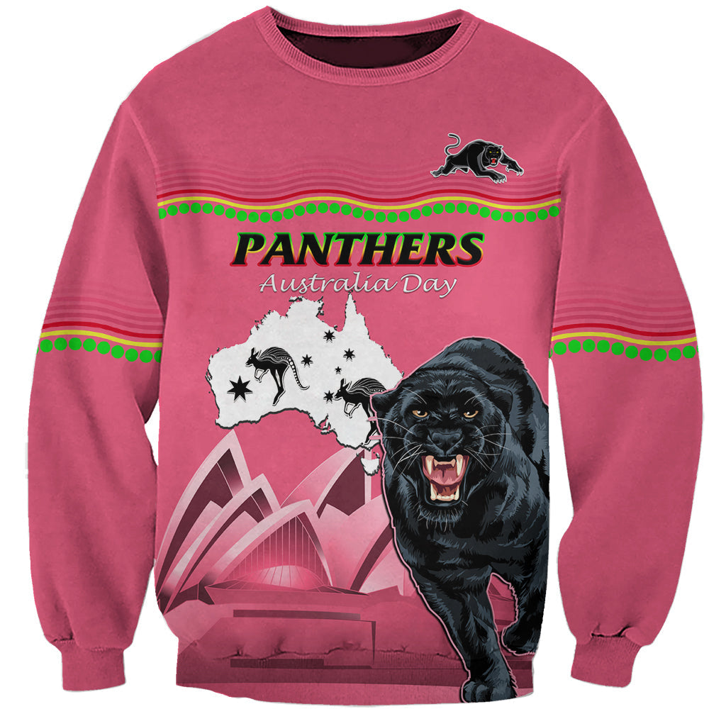 Custom Australia Day Panthers Sweatshirt NRL 2024 Sydney Opera House With Map - Pink - Vibe Hoodie Shop