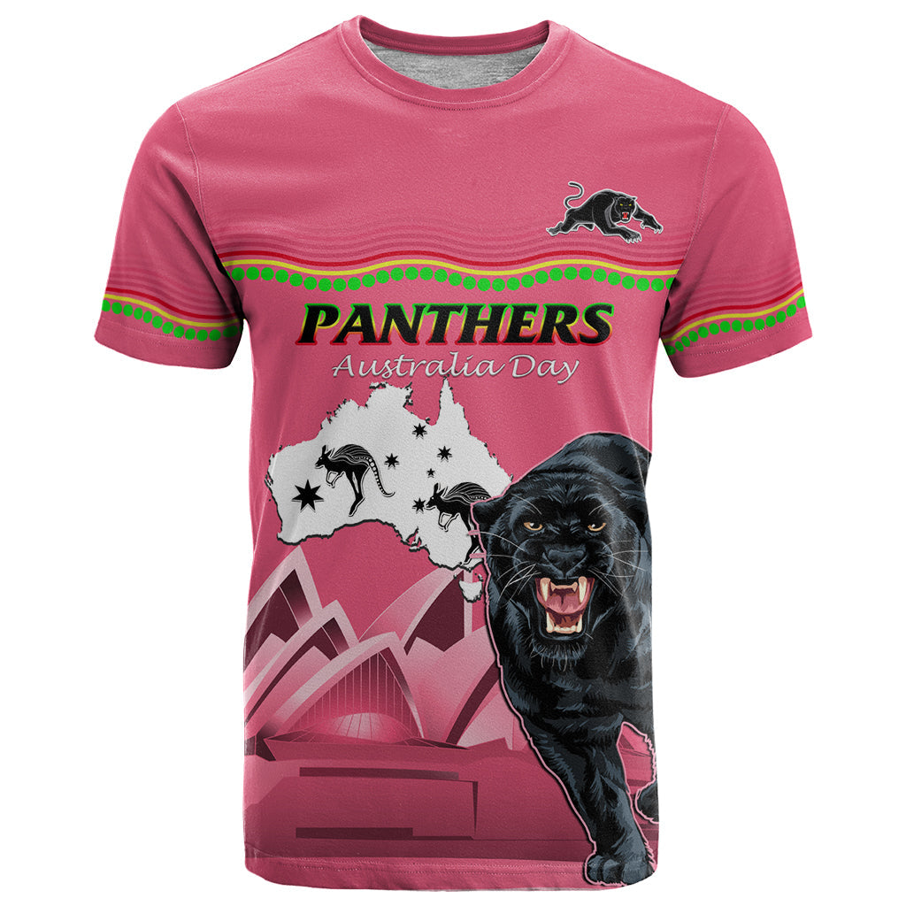 Custom Australia Day Panthers T Shirt NRL 2024 Sydney Opera House With Map - Pink - Vibe Hoodie Shop