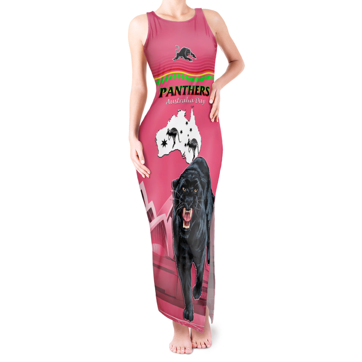 Custom Australia Day Panthers Tank Maxi Dress NRL 2024 Sydney Opera House With Map - Pink