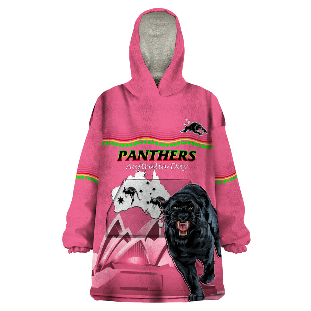 Custom Australia Day Panthers Wearable Blanket Hoodie NRL 2024 Sydney Opera House With Map - Pink - Vibe Hoodie Shop