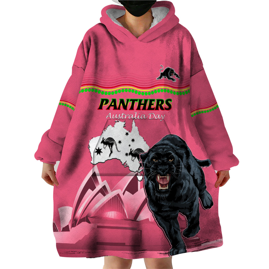 Custom Australia Day Panthers Wearable Blanket Hoodie NRL 2024 Sydney Opera House With Map - Pink - Vibe Hoodie Shop