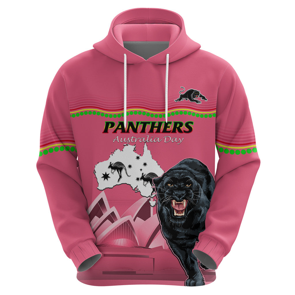 Custom Australia Day Panthers Zip Hoodie NRL 2024 Sydney Opera House With Map - Pink - Vibe Hoodie Shop