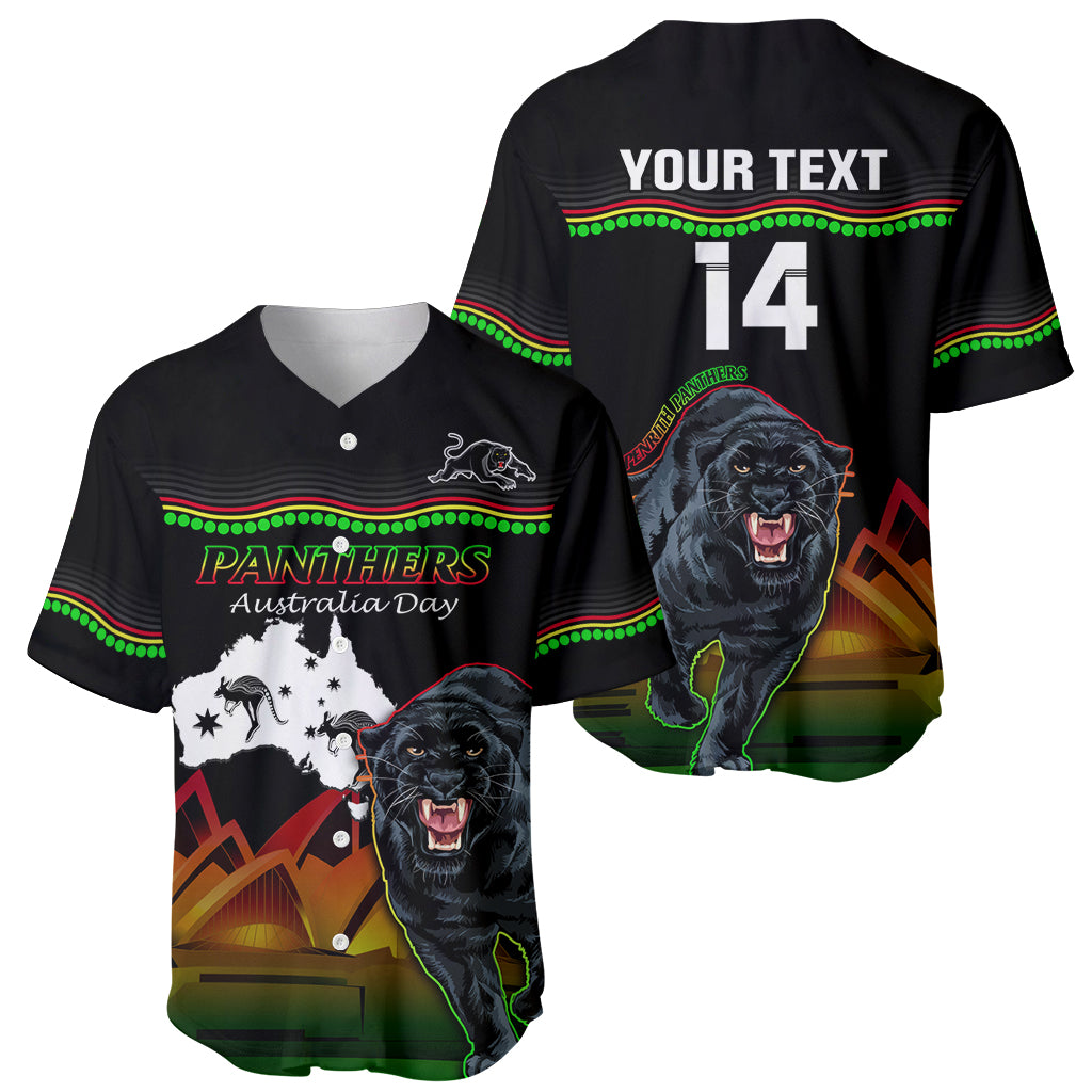 Custom Australia Day Panthers Baseball Jersey NRL 2024 Sydney Opera House With Map - Black - Vibe Hoodie Shop