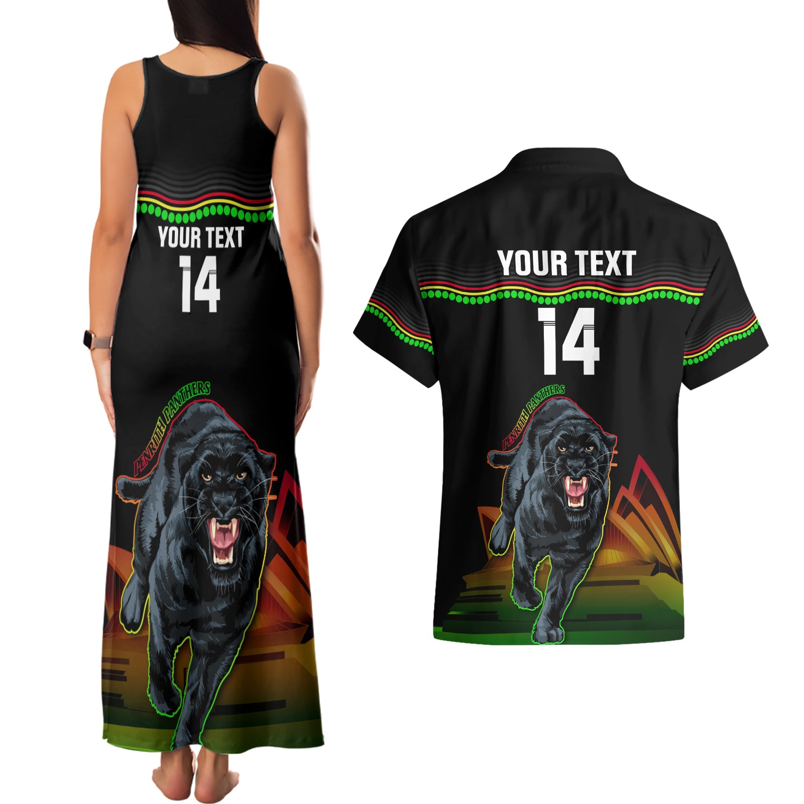 Custom Australia Day Panthers Couples Matching Tank Maxi Dress and Hawaiian Shirt NRL 2024 Sydney Opera House With Map - Black