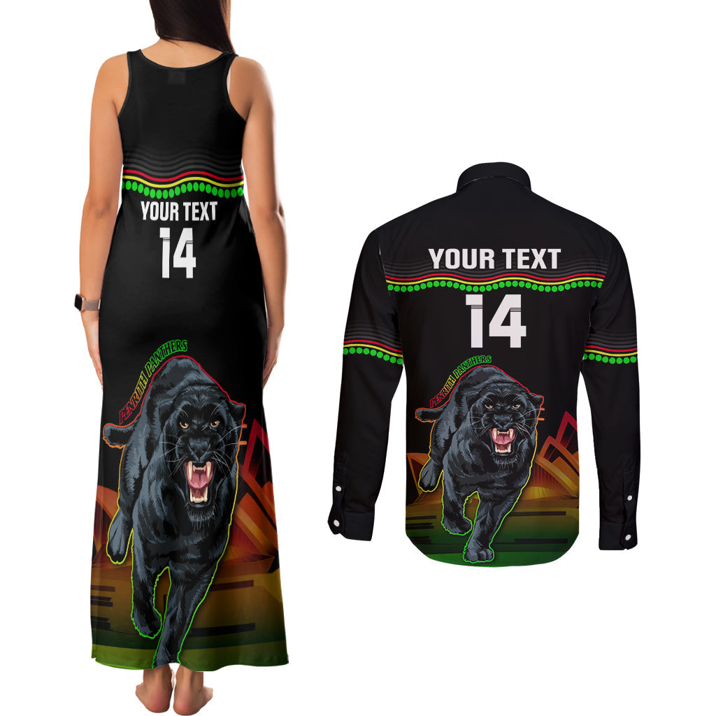 Custom Australia Day Panthers Couples Matching Tank Maxi Dress and Long Sleeve Button Shirt NRL 2024 Sydney Opera House With Map - Black