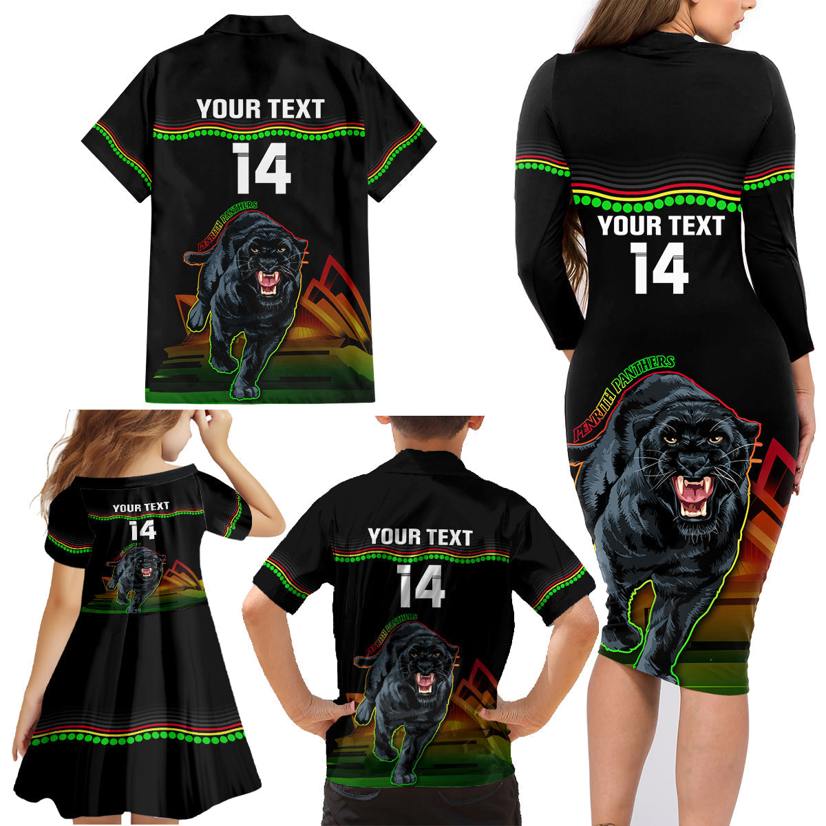 Custom Australia Day Panthers Family Matching Long Sleeve Bodycon Dress and Hawaiian Shirt NRL 2024 Sydney Opera House With Map - Black