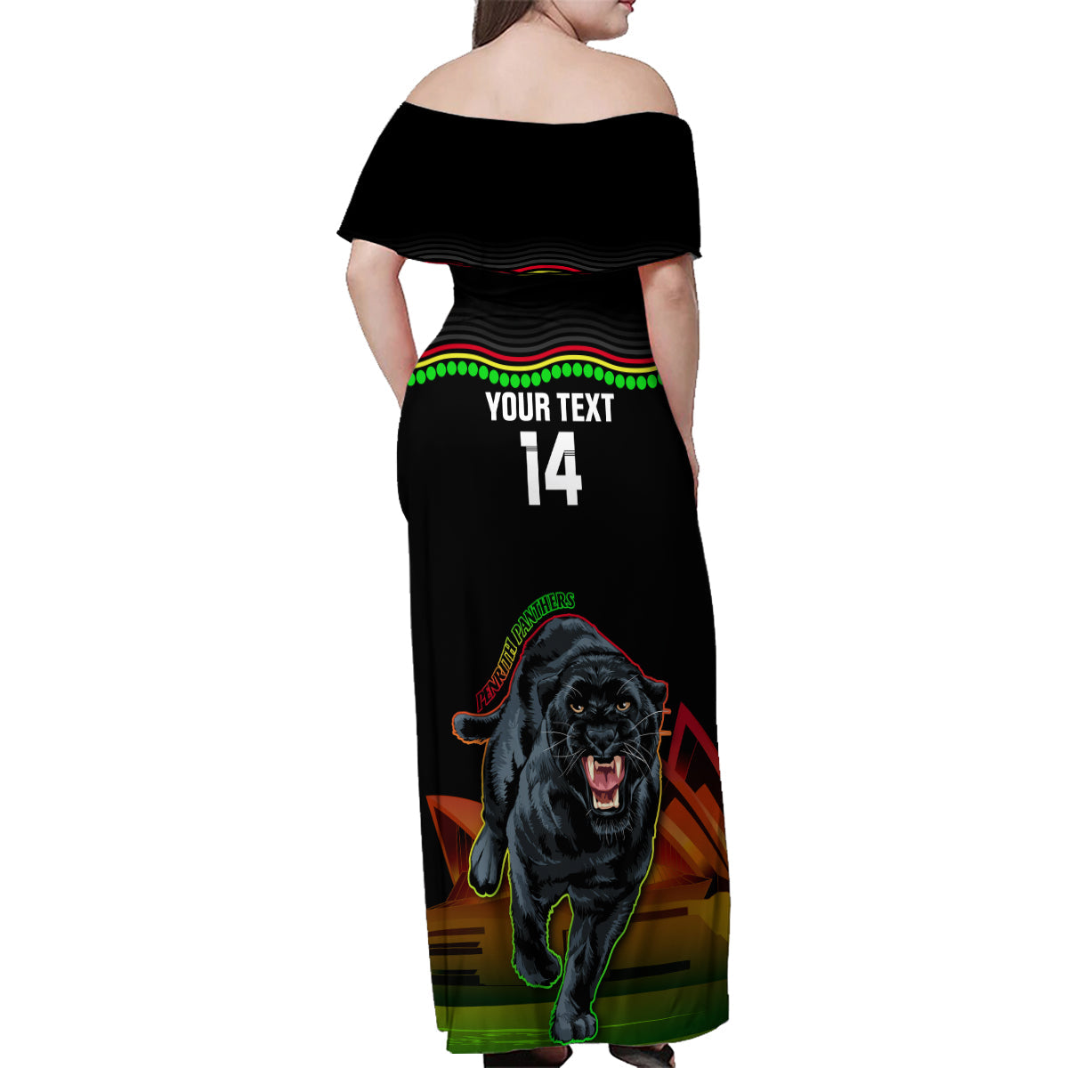 Custom Australia Day Panthers Family Matching Off Shoulder Maxi Dress and Hawaiian Shirt NRL 2024 Sydney Opera House With Map - Black