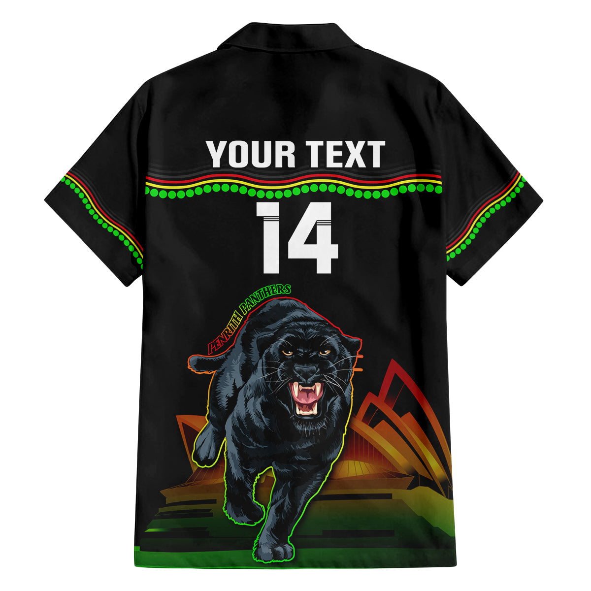 Custom Australia Day Panthers Family Matching Off Shoulder Short Dress and Hawaiian Shirt NRL 2024 Sydney Opera House With Map - Black