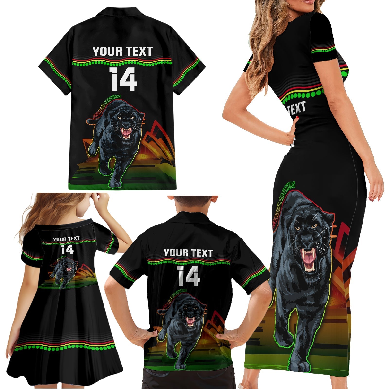 Custom Australia Day Panthers Family Matching Short Sleeve Bodycon Dress and Hawaiian Shirt NRL 2024 Sydney Opera House With Map - Black