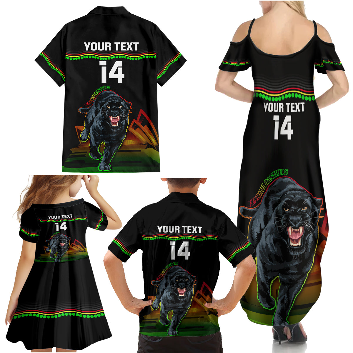 Custom Australia Day Panthers Family Matching Summer Maxi Dress and Hawaiian Shirt NRL 2024 Sydney Opera House With Map - Black