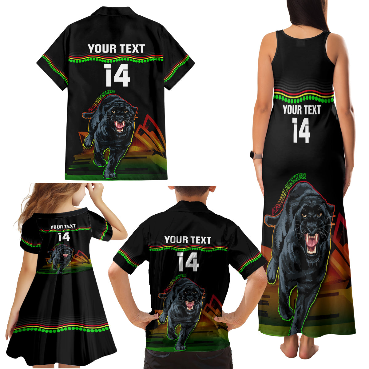 Custom Australia Day Panthers Family Matching Tank Maxi Dress and Hawaiian Shirt NRL 2024 Sydney Opera House With Map - Black