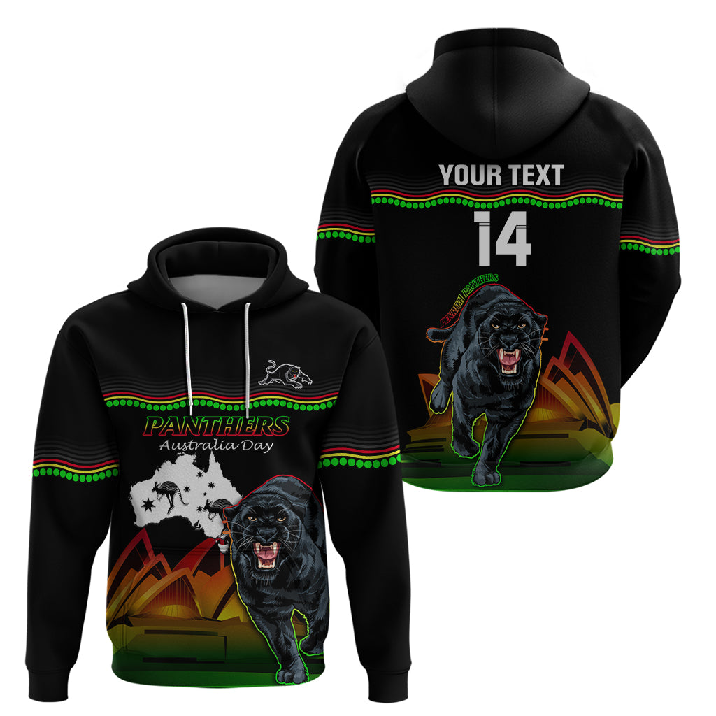 Custom Australia Day Panthers Hoodie NRL 2024 Sydney Opera House With Map - Black - Vibe Hoodie Shop