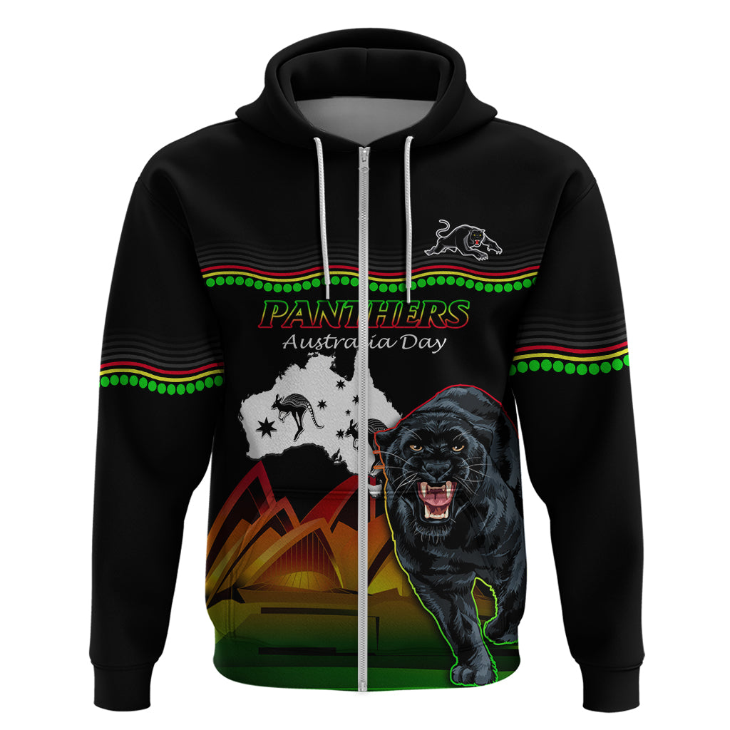 Custom Australia Day Panthers Hoodie NRL 2024 Sydney Opera House With Map - Black - Vibe Hoodie Shop