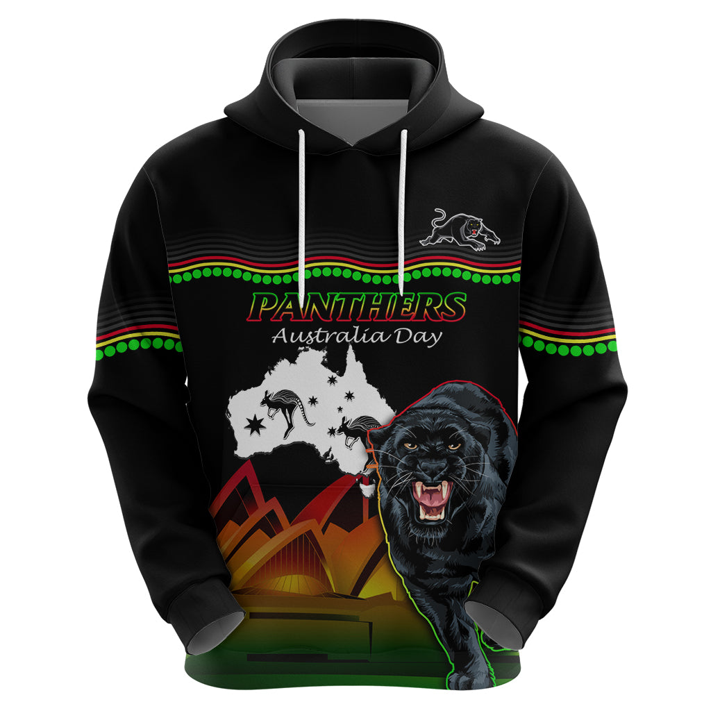 Custom Australia Day Panthers Hoodie NRL 2024 Sydney Opera House With Map - Black - Vibe Hoodie Shop